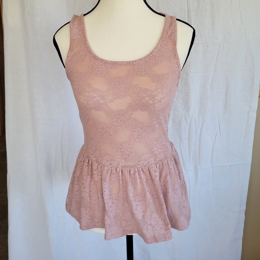Zara trafaluc blush pink sheer lace peplum tank top S